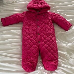 Ralph Lauren Hot Pink Quilted Hooded Baby One-Piece Footie